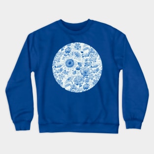 Denim Blue Monochrome Retro Floral Crewneck Sweatshirt